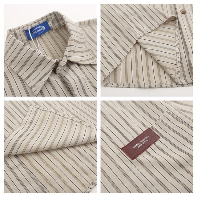 XOL original Japanese striped lapel short -sleeved shirt men's niche design sensor retro port wind chIC shirt summer