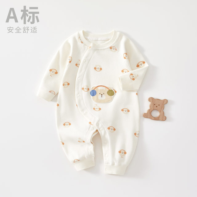 0-2 years old infant pure cotton jumpsuit for boys and girls, type A boneless butterfly clothing, side-breasted romper, spring and autumn