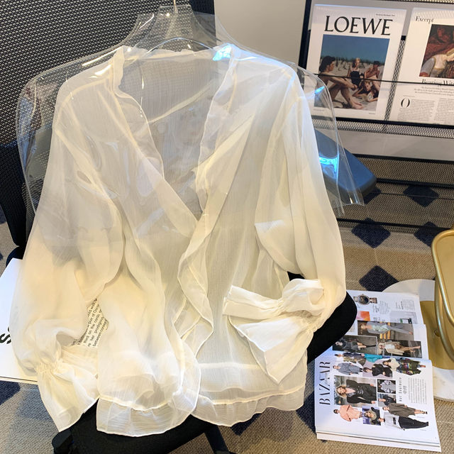 Chiffon ice silk lotus leaf edge sunscreen shirt top for women in ...