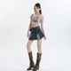 American all-match denim short skirt for women summer new large size pleated skirt small high waist slimming A-line skirt