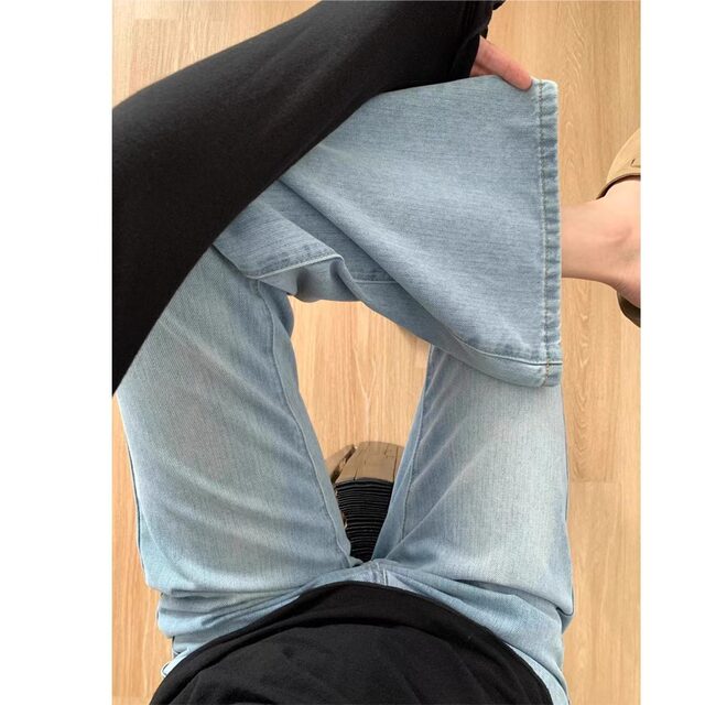 Do not stick the legs, straight jeans, girl autumn and winter plus dill fat mm high waist loose, thin leg flared pants