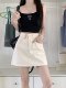 Off-white denim skirt for women in summer large size new high-waisted small anti-exposure A-line white hip-pack skirt