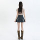 American all-match denim short skirt for women summer new large size pleated skirt small high waist slimming A-line skirt