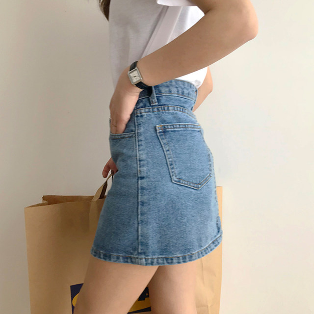 High-waisted denim skirt for women in summer new large size slightly fat mm slim and small A-line hip short skirt trendy