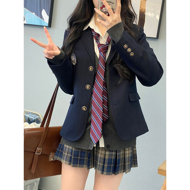 Moqiu JK uniform original design Yakawa Women's cherry blossom pink waist small suit Japanese short jacket top
