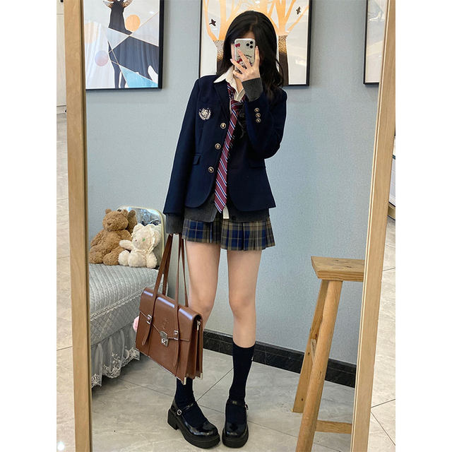 Moqiu JK uniform original design Yakawa Women's cherry blossom pink waist small suit Japanese short jacket top
