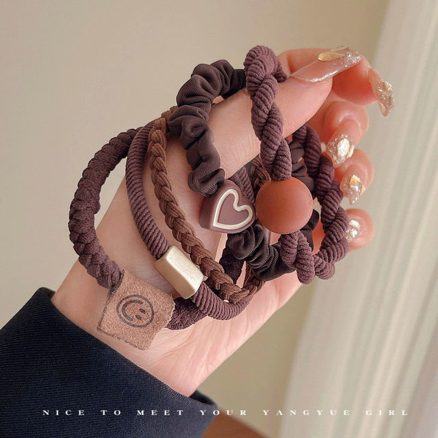 Temperament and love hair rope women 2025 new high elastic durable head rope rubber band tying hair hair ring headgear leather case