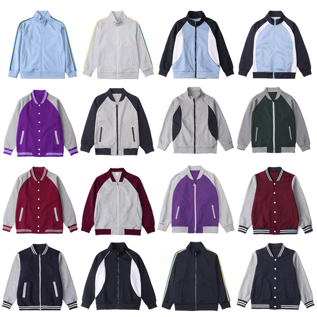 Children's sports suits for women and boys baseball uniforms coats dark green, navy blue and gray plus velvet school uniforms for primary and secondary school students