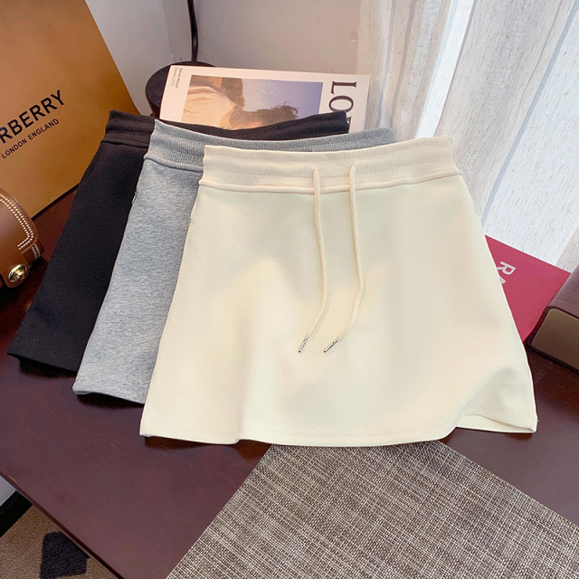 2024 spring and summer new simple and versatile casual skirt for women with high waist slim straps A-line hip-pack miniskirt