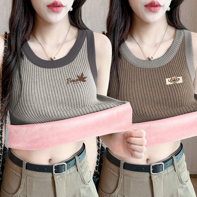 Single/two-piece thermal vest for women with velvet and thickening for winter, small T-strap underwear, beautiful back top, bottoming shirt for women