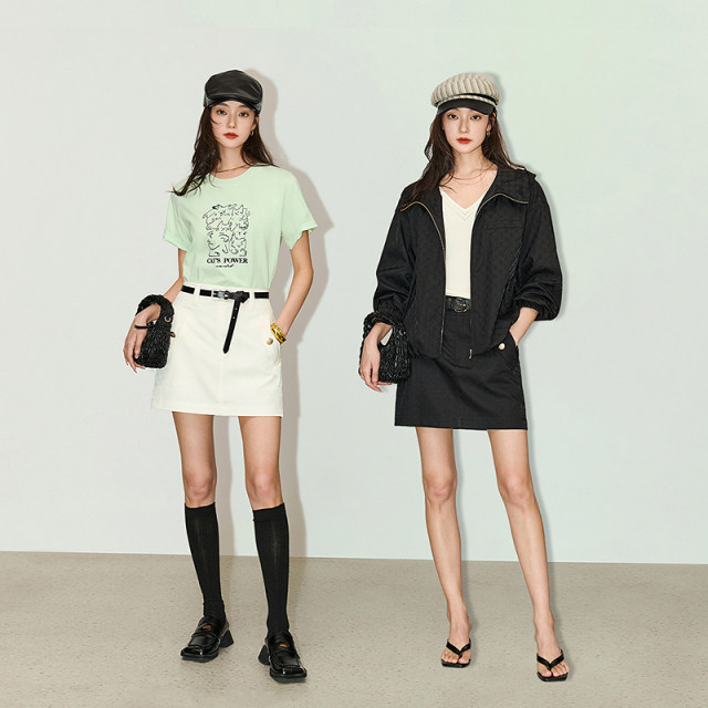 LILY summer new women's clothing retro fashion commuting versatile and chic slim high waist A-line miniskirt