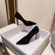 European and American French 2025 spring new style etiquette red sole black high heels for women's slim heels professional sexy pointed-toe shoes