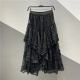 2025 Spring New High Waist Lace Flower Mesh Irregular Ruffle Mid-length Fairy Cake Skirt