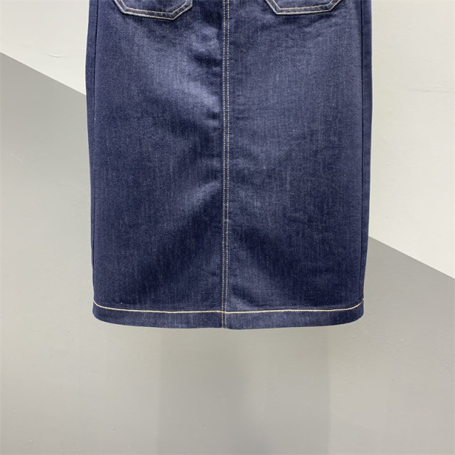 New high-waist dark blue half-body denim skirt for spring 2025 for women with versatile slim and one-step straight midi skirt