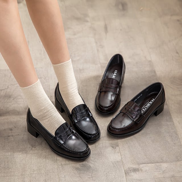 Haruta4603 Japanese student versatile orthodox medium heel thick heel college small leather shoes JK uniform shoes loafers for women