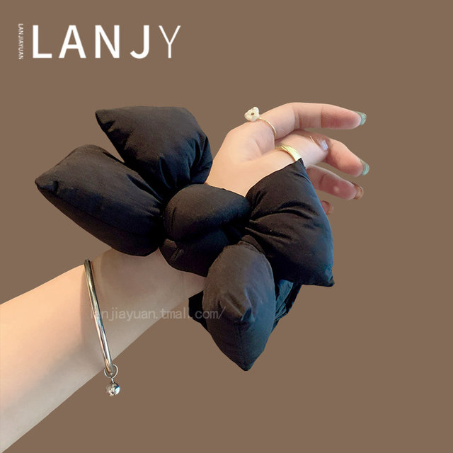New autumn and winter black cotton bow hair ring fashionable hair rope tie ponytail head rope large intestine circle headdress for women

