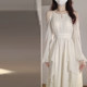 Super fairy ruffled chiffon dress for women in spring and summer 2025 new French off-shoulder seaside vacation fairy skirt