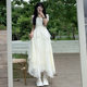 Super fairy-like long-sleeved ruffle short-sleeved dress for women in summer 2025 new French gentle style waist-hugging long skirt
