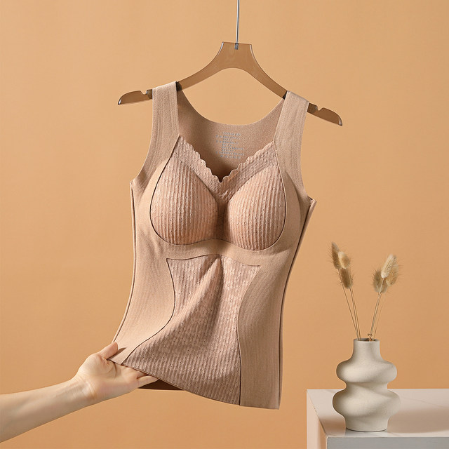 Brushed thermal camisole women's integrated push-up underwear with chest pads for winter plus velvet slim inner wear 2025 new style