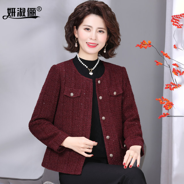 
Temperament Mom Autumn Jacket 2025 New Middle-aged and Old Women's Clothing 40 Years Old Fashionable Wool Small Fragrance Style Wedding Top