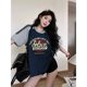 American navy blue raglan short-sleeved T-shirt for women 2025 summer new hot loose retro niche half-sleeved top
