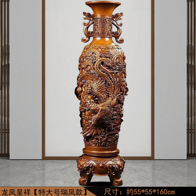 Dragon and phoenix vase decoration a pair of TV cabinets next to the handicrafts move to the new home gift living room large -scale landing decoration
