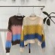 Season clearance~ Contrast color loose mohair sweater for women in autumn round neck Korean sweet lazy knitted sweater
