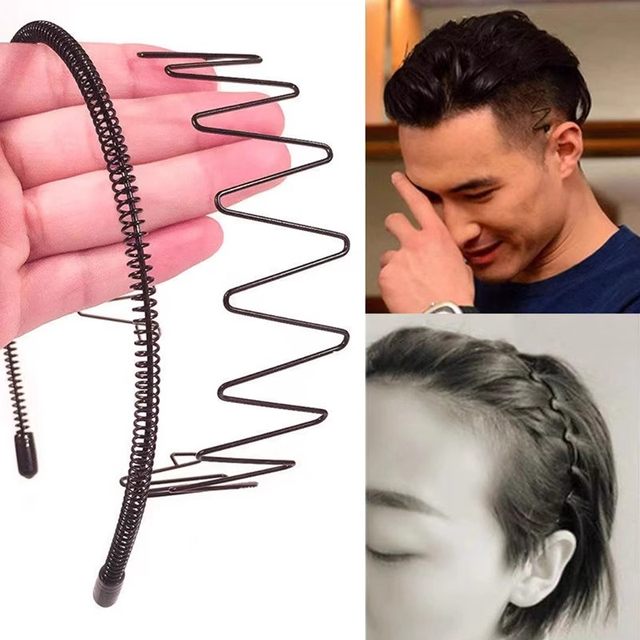 Black invisible metal style sports headband men's back head high skull face wash headband non-stretching hairpin headgear