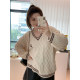 Cookie milk coffee college style sweater fashion contrasting color v-neck embroidered top for women H624Z16915