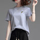 Pure cotton black short-sleeved T-shirt women's half-sleeved loose large-size summer 2023 new embroidered T-shirt top trend
