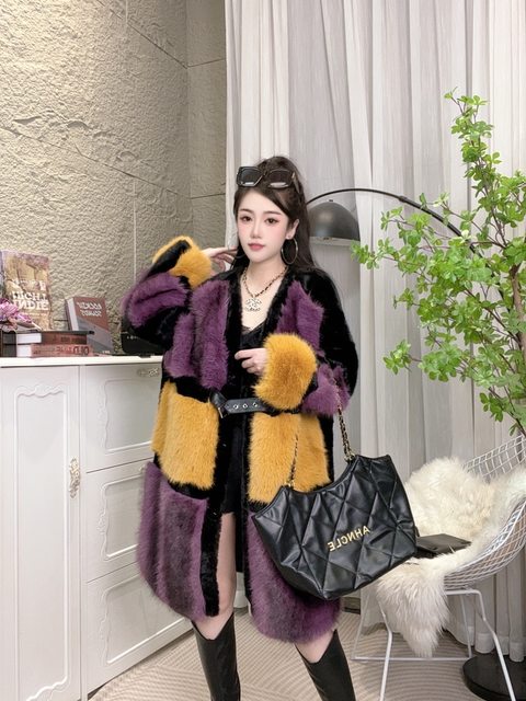 Winter Temperament Ladies Fur Imitation Warm Mink Jacket  Stand-up Collar Thick Coat Mid-length Imitation Fur Jacket Women All-match Coat