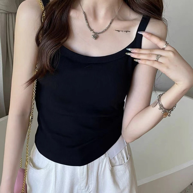 Versatile threaded white small camisole for women 2025 new inner top for women summer outer wear beautiful back ice silk base