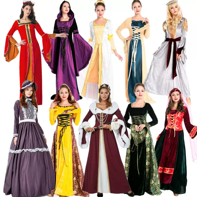 万圣节欧洲复古中世纪宫廷长裙cos公主服舞台王族贵妇皇后礼