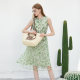 Sdeer San Dior small fresh round neck print waist-hugging sleeveless dress S232Z12KH
