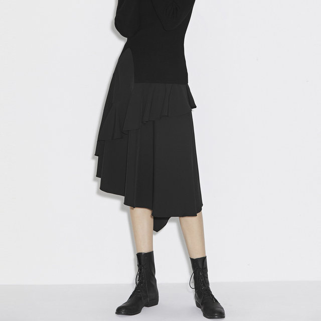 sdeer San Dior women's clothing autumn retro casual ruffle splicing irregular long skirt S21381117