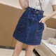 2025 new oversized zipper bag hip -ray denim skirt female summer wild fat mm high -waisted A -shaped skirt