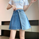 2025 new extra-large size fashionable denim short skirt for women in summer loose A-line skirt high-waisted pleated skirt pants
