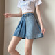 2025 new extra-large size fashionable denim short skirt for women in summer loose A-line skirt high-waisted pleated skirt pants
