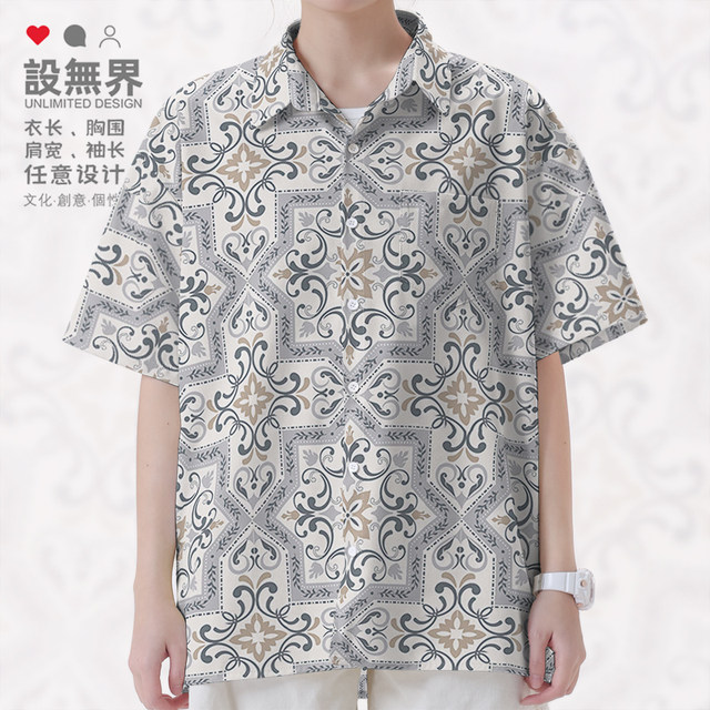 Hong Kong style cold and unique ethnic pattern street large size short-sleeved shirt men's and women's clothing autumn 0015 design