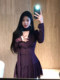 XZY/Xin Zhengyan, slightly fat mm pure and sexy purple V-neck long-sleeved dress for women in summer, sexy short skirt
