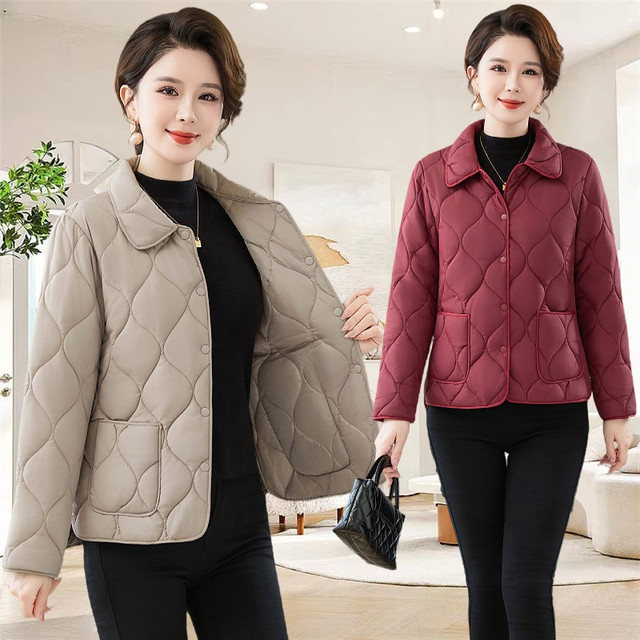 Mom's winter clothes, warm quilted cotton lapel, small cotton coat, middle-aged and elderly fashion solid color cotton jacket, thin cotton jacket, women's