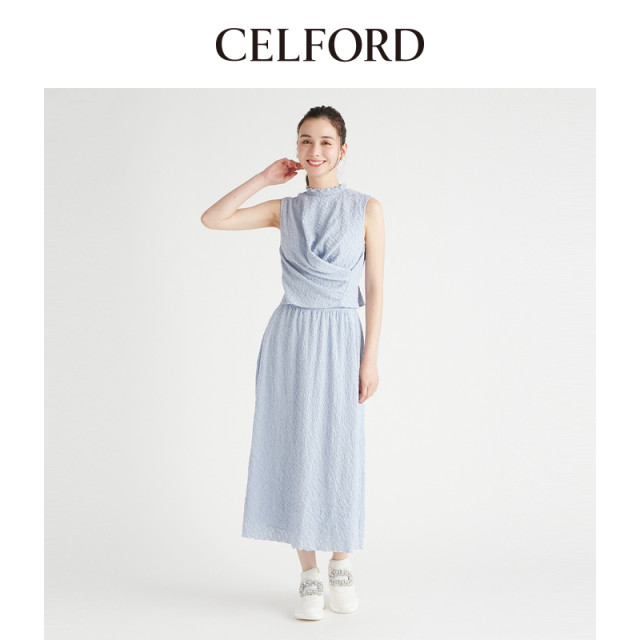 CELFORD2024 early autumn new product Japanese elegant textured jacquard sleeveless turtleneck set CWCO244111
