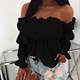 European and American Amazon holiday style sweet fungus lace off-shoulder waist long-sleeved chiffon shirt summer women's T versatile top