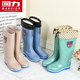 Rain boots for women, high tube, mid-tube, non-slip, waterproof rubber shoes, authentic, fashionable, thickened work overshoes, plus velvet rain boots