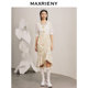 MAXRIENY light yellow pleated printed fishtail skirt European style pastoral garden style skirt
