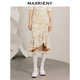 MAXRIENY light yellow pleated printed fishtail skirt European style pastoral garden style skirt
