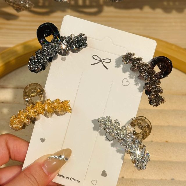 Light luxury rhinestone wheat ears small grab clip women's 2025 new high-end half-tied hairpin back head shark clip hair accessories

