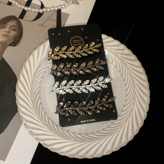 Rhinestone wheat ear bb clip women's 2025 new duckbill clip broken hair side clip bang clip flash diamond clip hair clip hair accessories
