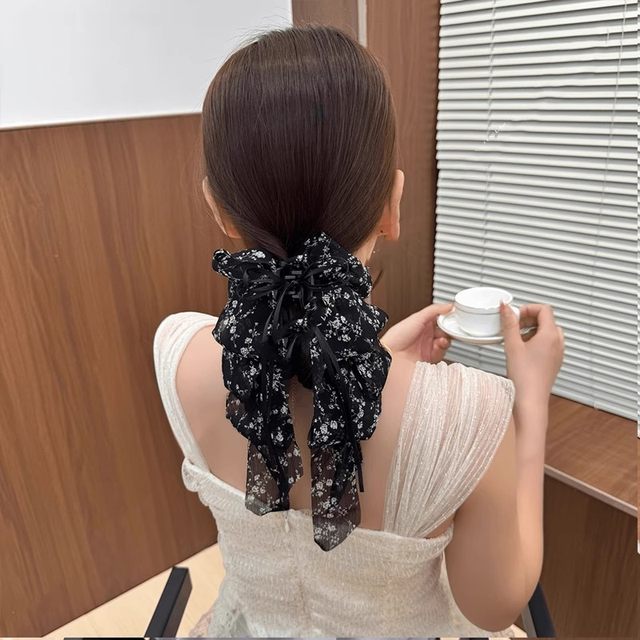 
Floral streamer clip women's 2025 new bow temperament half-tied hair ponytail clip back head hair shark clip