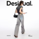 Desigual25 spring and summer new loose straight back pocket floral embroidered light grey trousers women's jeans
